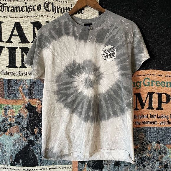 Santa Cruz Skateboards Grey Tye Dye T-Shirt Classic Logo Big Print Men’s Size M - Picture 2 of 10